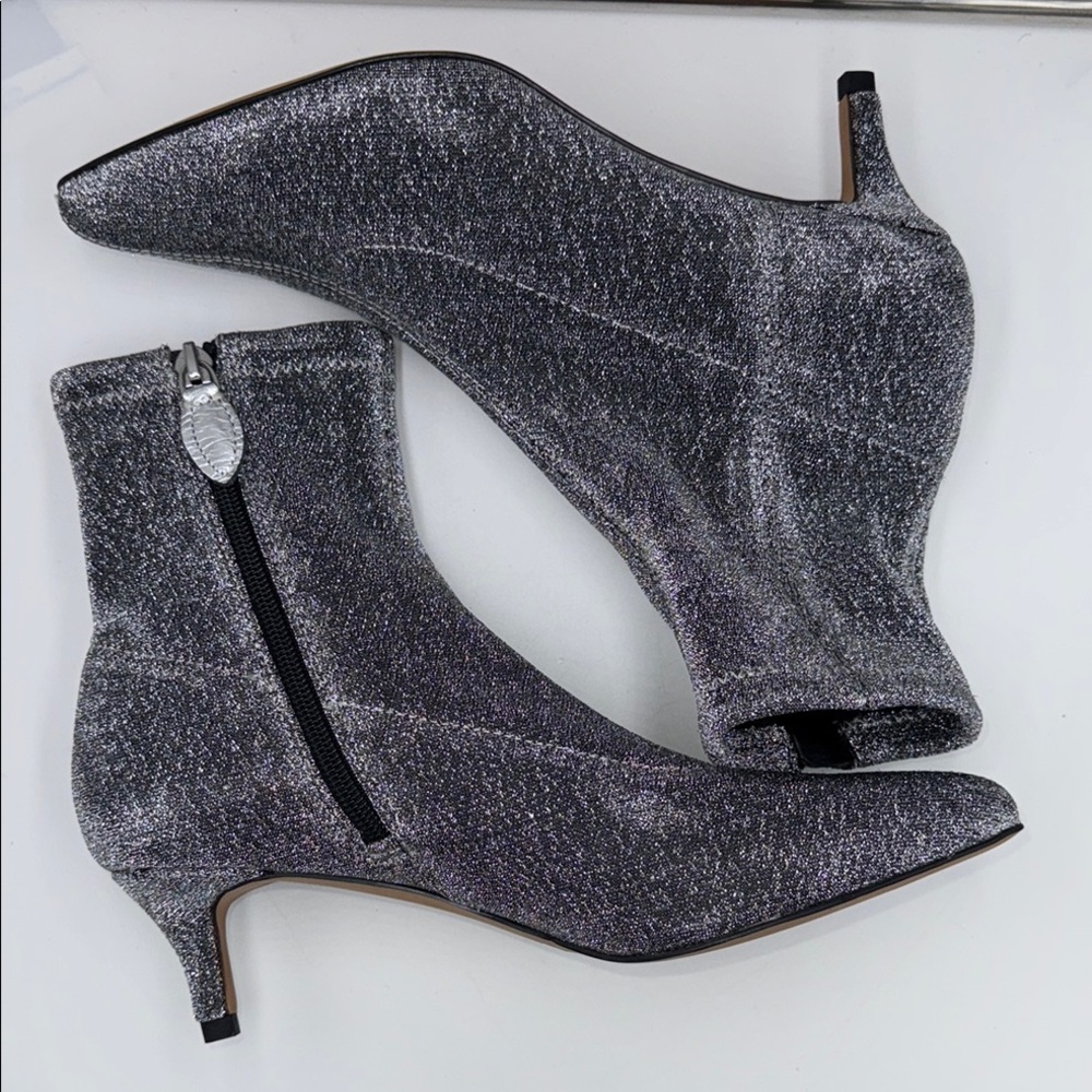 Rebecca Minkoff Sparkle Pointed-Toe Ankle Boots in Silver Glitter